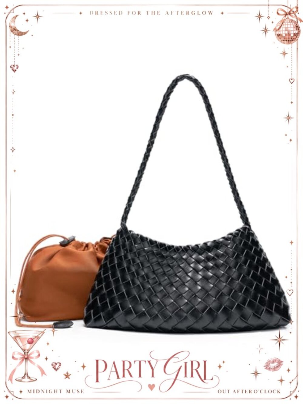 Woven Vegan Leather Hobo Shoulder Bag Drawstring Braided Strap